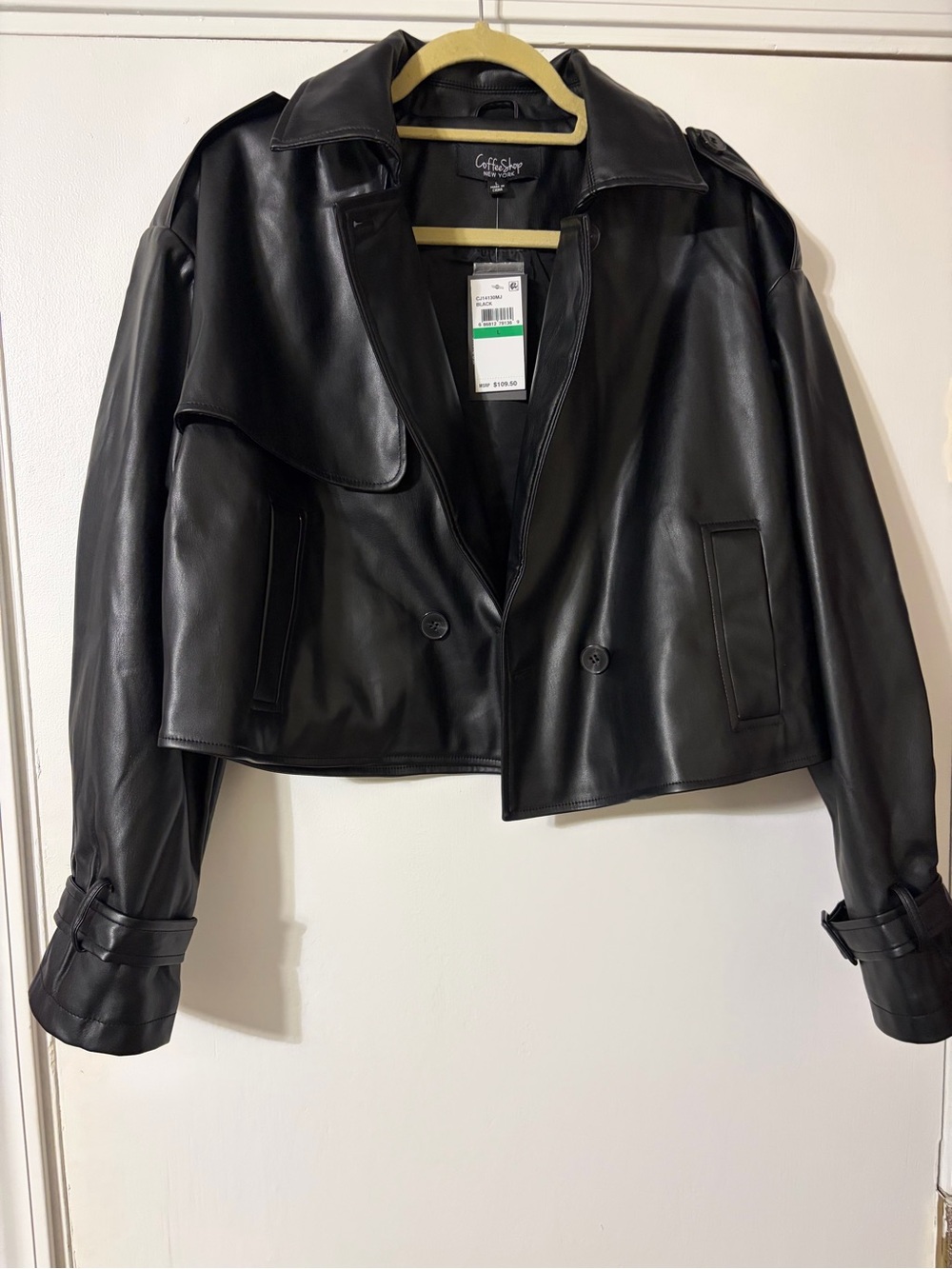 Faux-Leather Cropped Trench Jacket